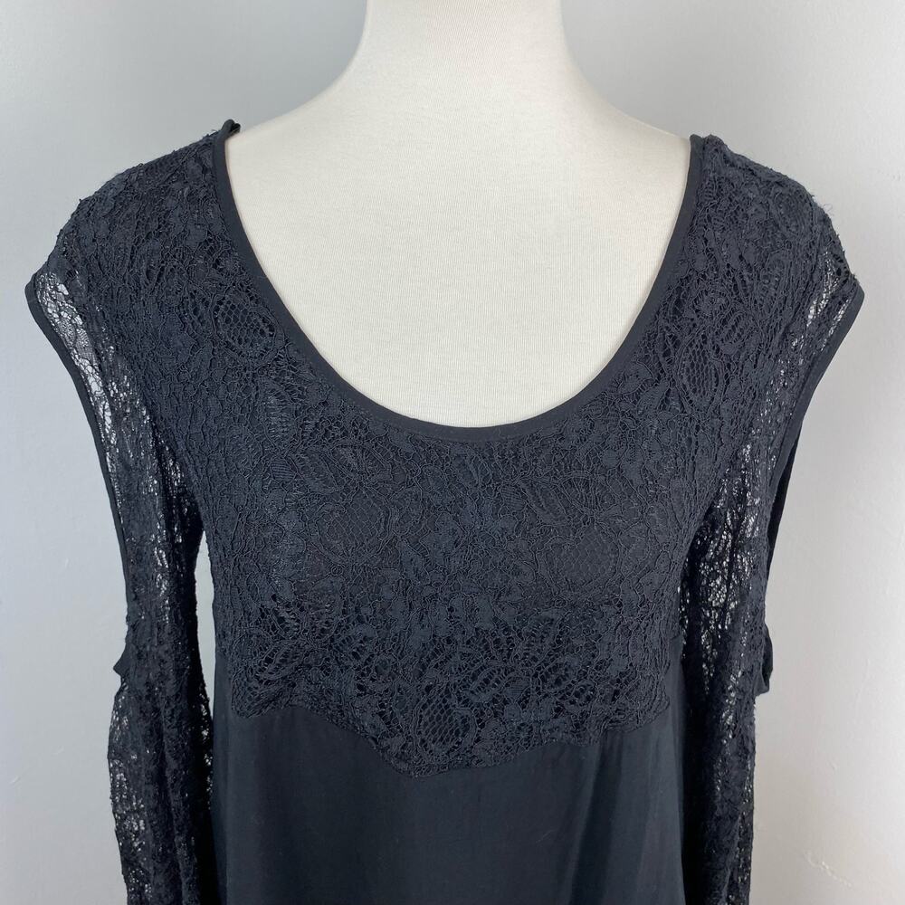 Minkpink Solid Black Lace Long Sleeve Cold Shoulder Mini Dress Medium NEW - Picture 2 of 8